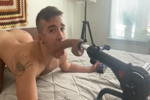 FTM Fag pound Machine Deepthroat Training, Creaming On pound Machine
