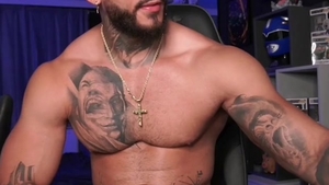 Solo inked latino pornstar masturbation in office